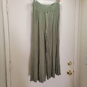 Earthbound Olive Green Smocked Wide Leg Pants